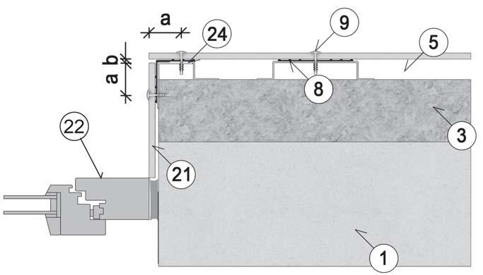 šířce 200 mm) 8 EPDM podkladní páska 90 mm 9 Šroub Ø 4,8 29 mm 22 Okno 24 Ocelový podkladní rošt a