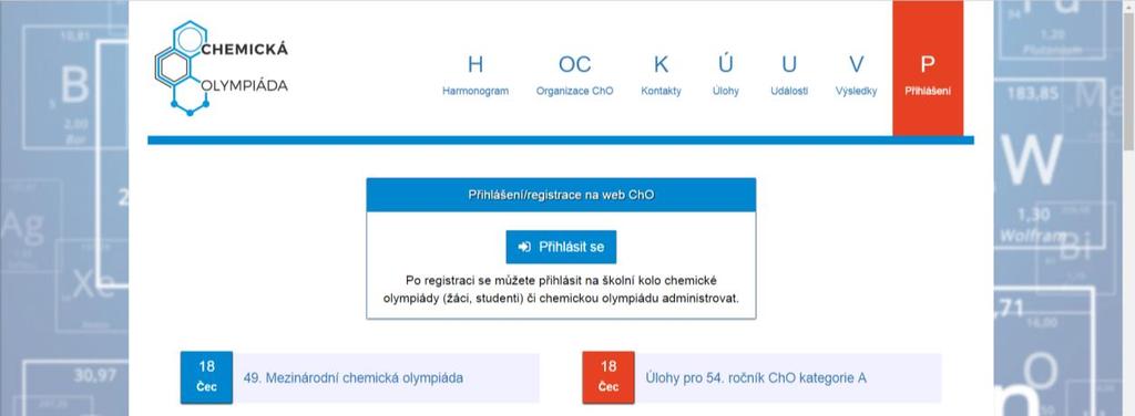 2. Jsem registrován na webu ChO Jděte na stránky ChO