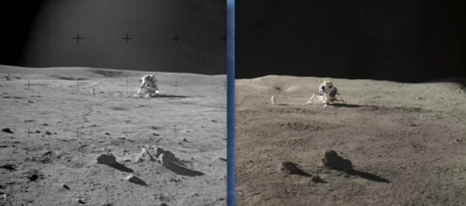 PRAKTICKÉ ÚLOHY A EXPERIMENTY ZAMĚŘENÉ NA MĚSÍC A VESMÍRNÉ LETY Obrázek 64: Fotografie vytvořena posádkou Apolla 11 (vlevo) a během experimentu (vpravo).