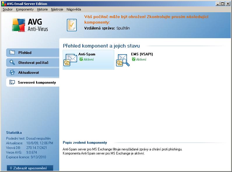 5. Kontrola pošty pro MS Exchange Server 2000/2003 5.1. Přehled Konfigurace Kontroly pošty pro MS Exchange Server 2000/2003 je plně integrována v rámci aplikace AVG 9.