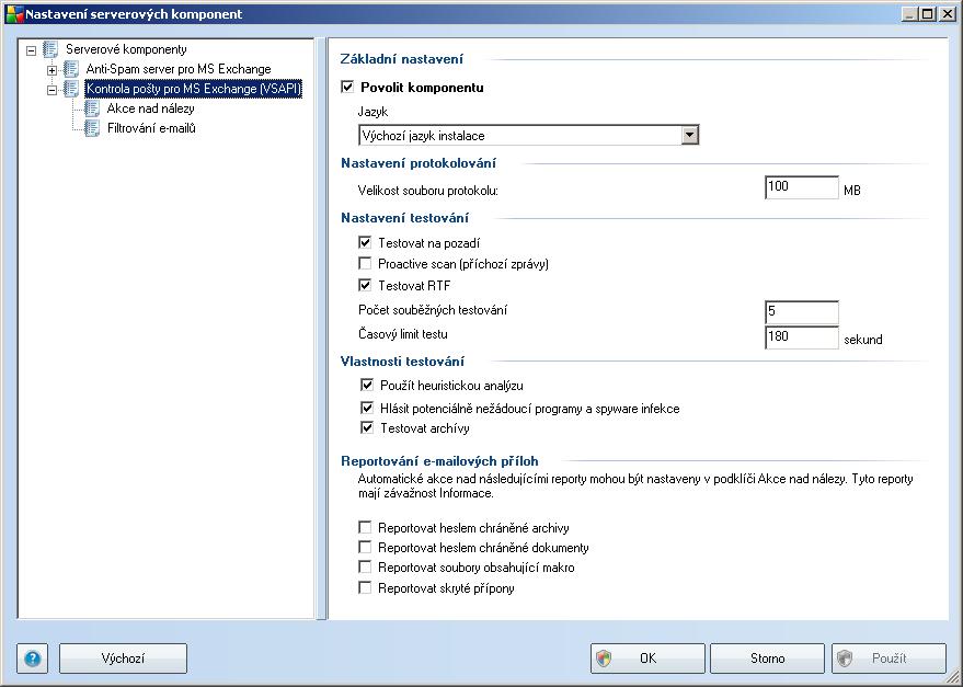 5.3. Kontrola pošty pro MS Exchange (VSAPI) Tato položka obsahuje možnosti nastavení Kontroly pošty pro MS Exchange (VSAPI).