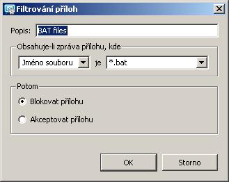 V poli Popis zadejte krátký popis druhu dané přílohy. V poli Obsahuje-li zpráva přílohu, kde můžete vybrat typ přílohy (Jméno souboru nebo MIME typ).