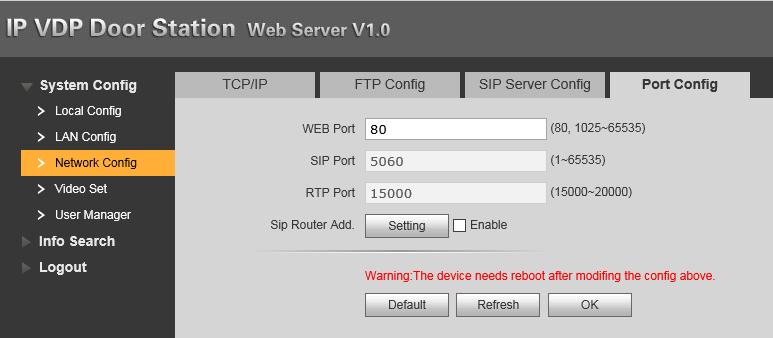 Přejděte do nabídky Network Config.