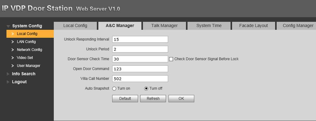 V nabídce Local Config otevřete záložku A&C Manager.