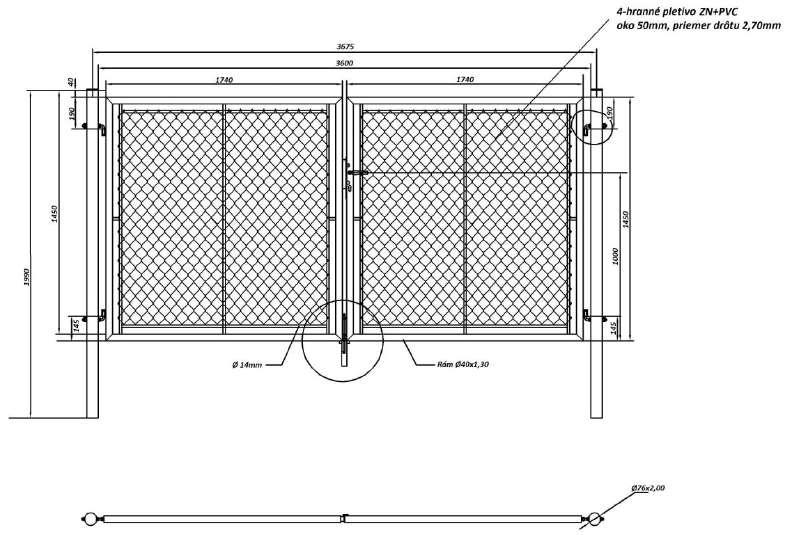 BRÁNA DVOUKŘÍDLÁ ZAHRADNÍ (BDZ) A GARDEN Sloupky Rám brány Výplň Povrchová úprava Trubka ZN (2ks), průměr 76mm včetně čepičky Garden, 60mm Zahradní Trubka ZN, průměr 38mm, resp.