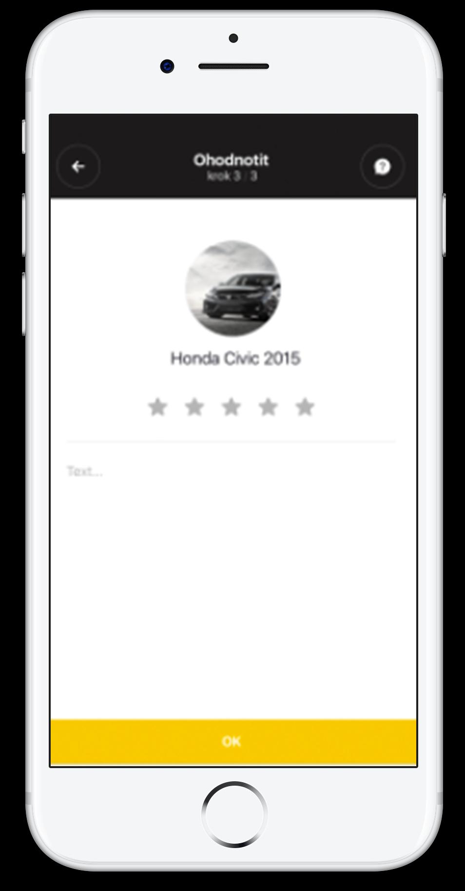 OHODNOŤ TE AUTO MAJITELE 1. Vůz je úspěšně předán zpět majiteli. 2. V aplikaci vozidlo ohodnotíte. 3. Hodnocení pomocí hvězdiček (5-nejlepší, 1-nejhorší) je povinné, komentář dobrovolný.