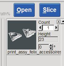 php?path=software/ Stáhnìte soubor...-kisslicer profiles.zip ; Ten obsahuje program pro slicing a konfiguraèní soubory vytvoøenými pøímo pro Vaši tiskárnu FELIX.