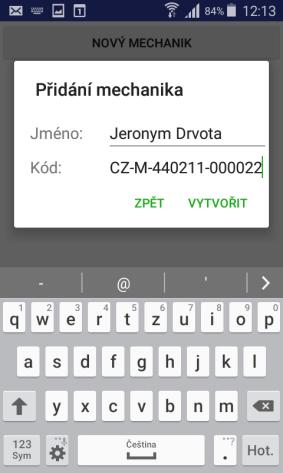 Po načtení čárového kódu prohlídky, aplikace zobrazí seznam mechaniků a po zvolení