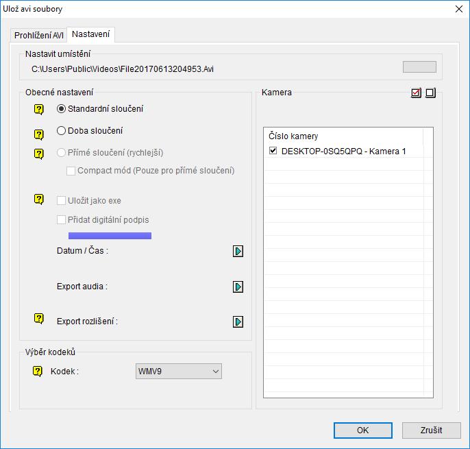 4. Export záznamu 4.1 Export do Avi Vhodný pro rychlé, krátké exportování. Maximálně lze exportovat hodinový záznam.