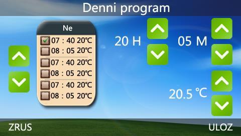 Stiskněte menu a následně tlačítko programu. Vyberte program, který chcete nastavovat nebo upravit. Zobrazí se nastavovací okno programu.