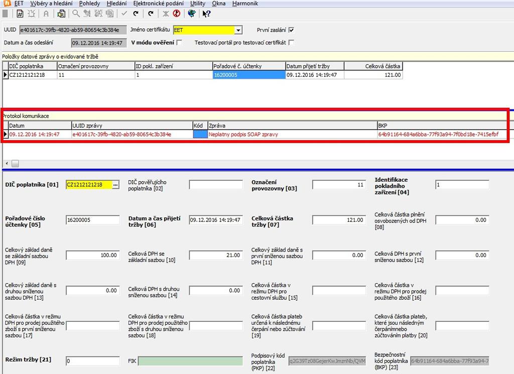 E. Modul Elektronická evidence tržeb Všechny EET tržby a storna naleznete v nabídce Finance / Elektronická evidence tržeb.