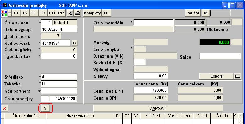 kontrola na výdej do mínusu - opět záleží na přihlášeném uživateli na tabletu; pokud je výdej do mínusu v parametrech programu Sklad u příslušného uživatele zakázán, pak prodejku nelze zapsat.