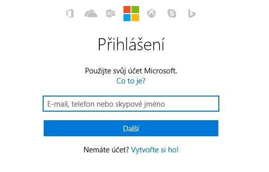 Pro přihlášení přes Windows ID klikneme na odkaz Přihlásit přes účet Microsoft. Poté budeme přesměrováni na přihlašovací stránku Windows ID, kde postupujeme dle instrukcí společnosti Microsoft.