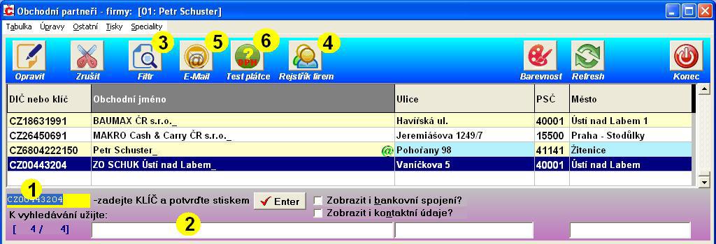 54 18.4. Obchodní partneři firmy: Jedná se o číselník s dodavateli a s odběrateli. Každá firma je evidována pod svým klíčovým údajem tím se standardně myslí DIČ.