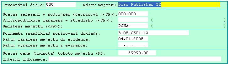 Klikněte myší na některý ze sousedních a dojde k přetřídění podle něj. Vyhledávání je možné dvojím způsobem. Buď zadáte část názvu-popisu (3) a program Vás nastaví na první vyhovující položku.