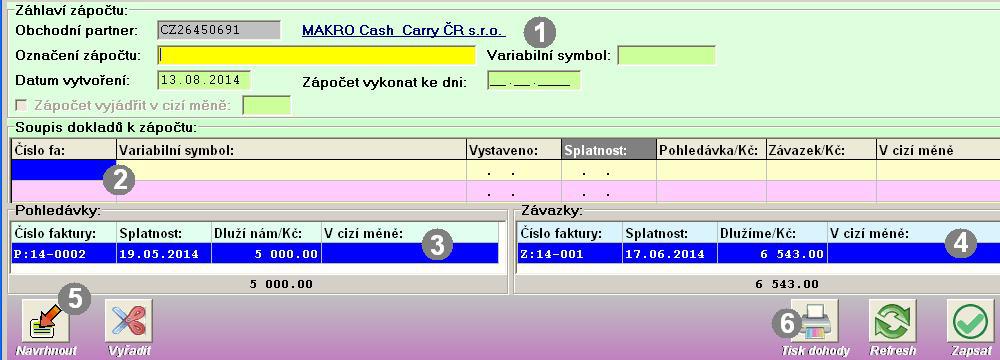 62 Při vstupu do této funkce Vás program může (uzná-li to za potřebné) nejprve přepnout do záložky F2/Možnosti zápočtů (1).