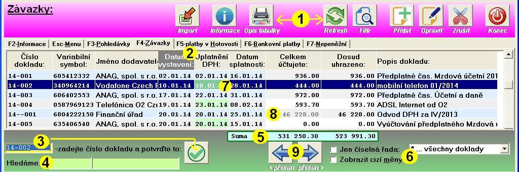 8 případných novinkách ((3) úpravách programu). Získáte také přehled o fakturách (4 ) nebo zálohových listech, které Vám vystavil poskytovatel SW. Tyto faktury si můžete i sami vytisknout.