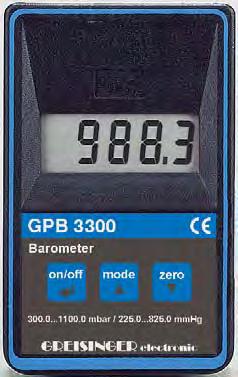 Ruční měřicí přístroje Tlak ISO AUTO OFF BAT MIN MAX O / S- CORR TARA GPB 3300 obj. č. 600129 300,0... 1100,0 mbar abs.