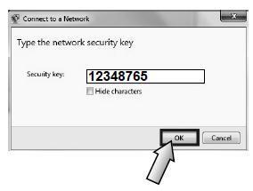 5. Budete požádáni o heslo. Heslo je: 12348765. 6. Windows nyní vytvoří spojení s WiFi-Repeater.