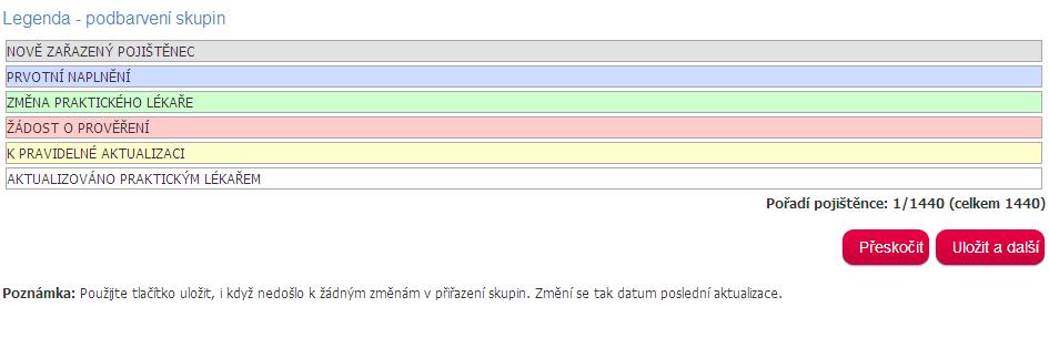 3.2.7 Hromadná aktualizace skupin pojištěnce Po výběru způsobu řazení a stisku tlačítka AKTUALIZOVAT se lékaři zobrazí seznam jeho registrovaných pojištěnců spolu se zařazením do skupin chronických