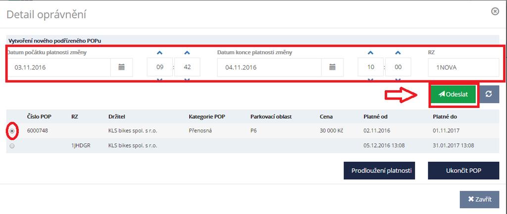 Platnosti se nesmí překrývat již existujícím podřízeným POP a datum počátku platnosti nesmí být v minulosti, tj.