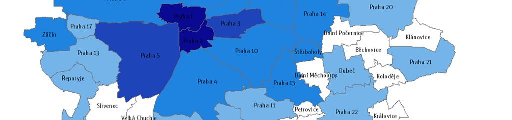 3.2.2 Nabídkové nájemné podle městských částí Průměrné nabídkové nájemné bytů (v Kč za m 2 ) bylo získáno analýzou údajů uvedených u 3 329 bytů, resp.