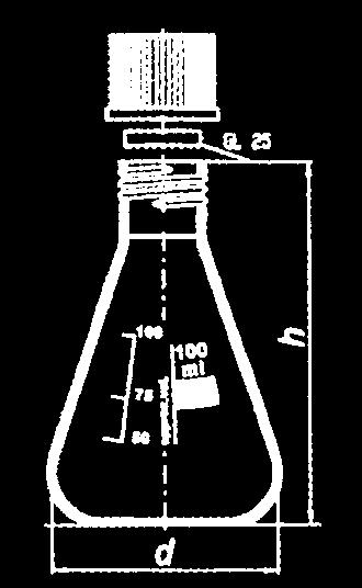 Baňka e Erenmeyera se šroubovým GL-uzávěrem S vyévacím kroužkem, včetně uzávěru. Steriizovatené o 140 C GL 0 25 64 0 * 13.00 132,- 250 32 85 140 * 13.00 152,- 500 32 1 175 * 13.