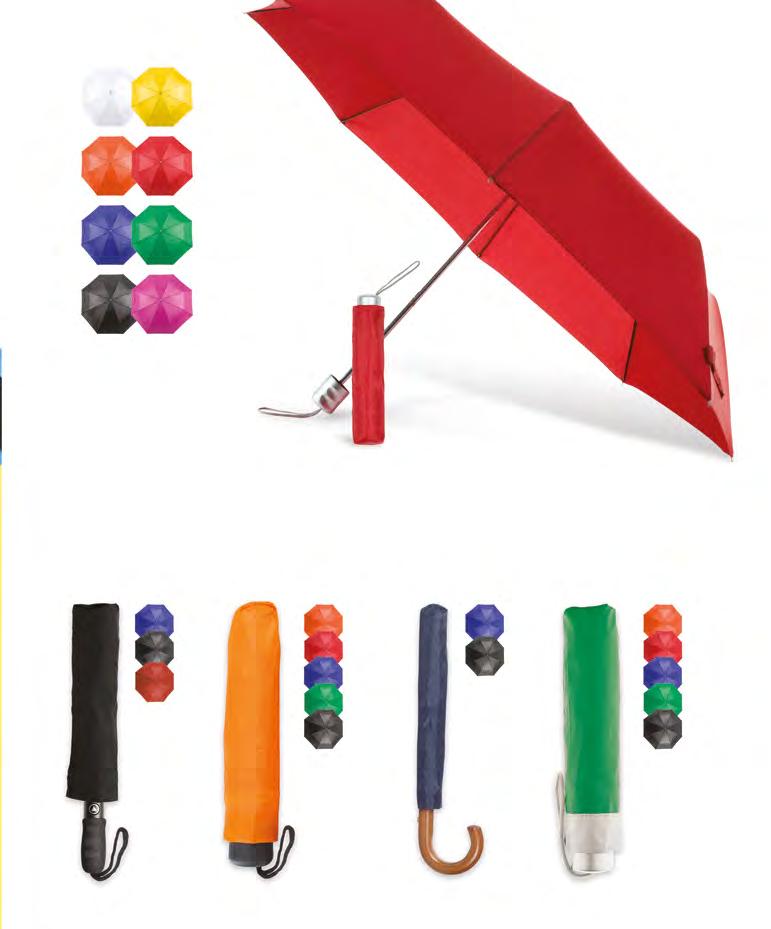 BAGS AND TRAVEL 161-01* -02-03 -07-25 ZIANT AP741691 ø960 mm [ T2 (8C, 200 100 mm), *: WP (8C, 150 80 mm) Skládací mechanický deštník s 8mi panely a pouzdrem. 170T polyester.