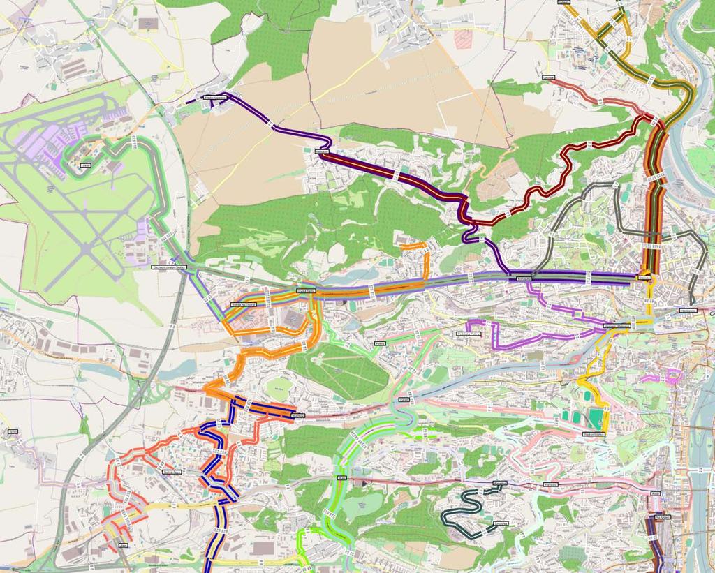 Sdružení METROPROJEKT + SUDOP Praha Ruzyně Kladno A.2. Vyhodnocení Obr: 4. Linkové vedení městských autobusů v Praze současný stav.