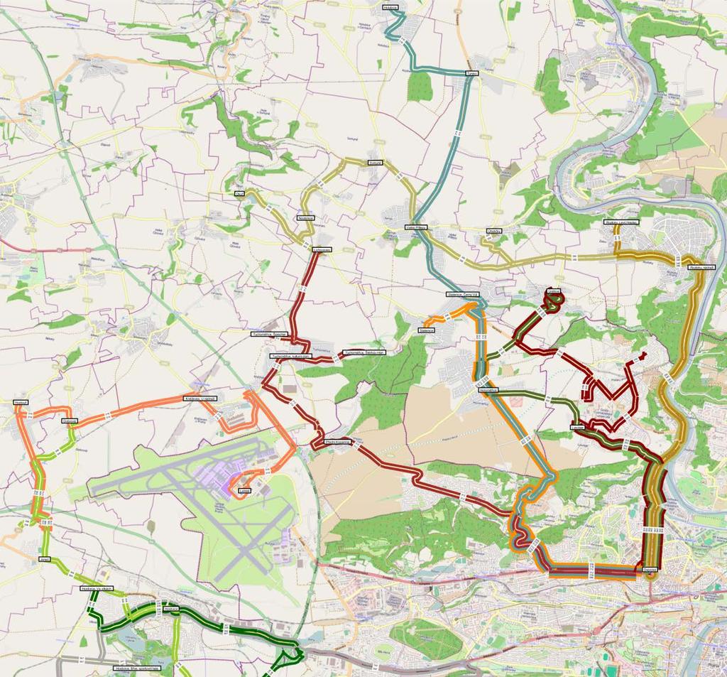 Sdružení METROPROJEKT + SUDOP Praha Ruzyně Kladno A.2. Vyhodnocení Obr: 5. Linkové vedení regionálních autobusů PID (oblast sever) současný stav.