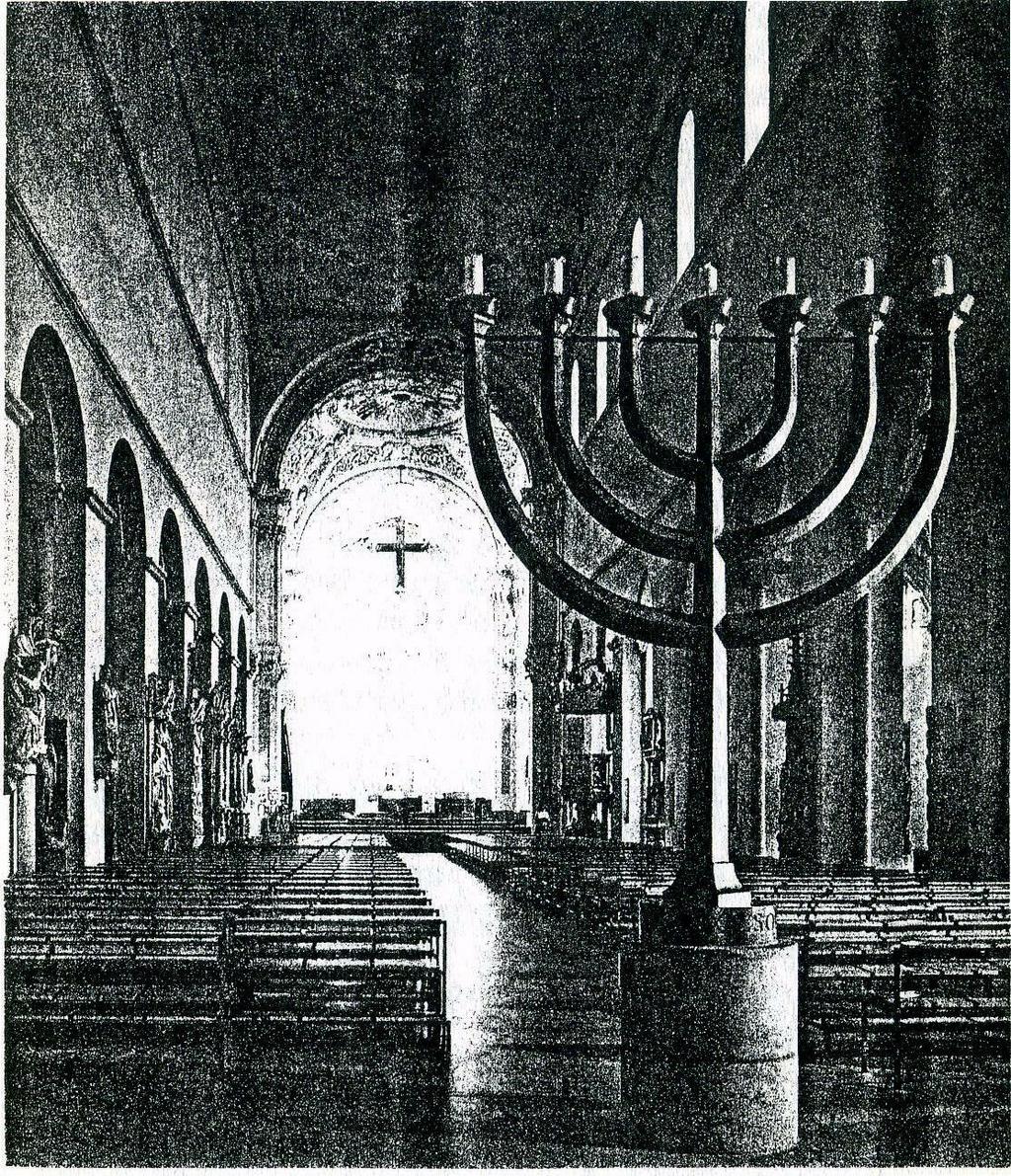 Sedmiramenný svícen, židovský kultovní symbol par excelence (!) ve würzburském dómu biskupa Paula Wernera Scheelese.