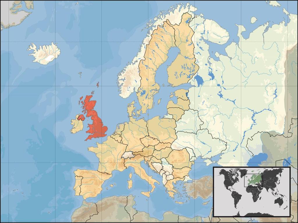 Geograficky zahrnuje ostrov Velká Británie a severovýchodní část ostrova Irsko, na kterém hraničí s Irskou