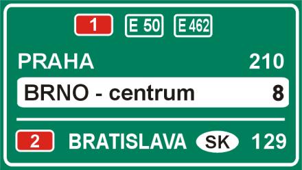 Značky se užívá v případě, kdy na ostrůvku mezi průběžným pruhem a pruhem pro odbočení není dostatek místa pro umístění značky č. IS 7a. Obr.