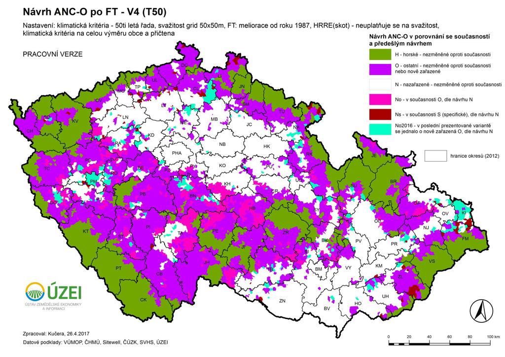 Mapa ANC - změny ve vymezení: meliorace