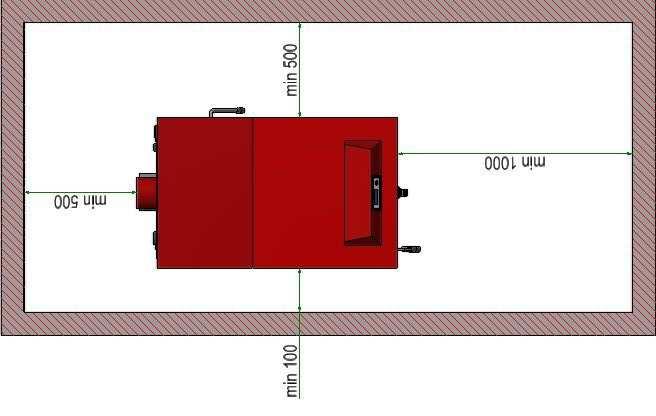 Obr. č. 4 Umístění kotle 5.3 Připojení kotle ke komínu a odvod spalin Kouřovod musí být vyústěn do komínového průduchu. Kouřovod do průduchu by měl být co nejkratší.