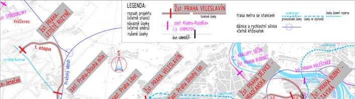 Základní údaje o stavbě I. etapa Délka upravovaných úseků 18,2 km Návrhová rychlost v = 80 km/hod (úsek( Dlouhá Míle Letiště Ruzyně 90 km/h) Minimáln lní poloměr r směrov rového oblouku R = 325 m.