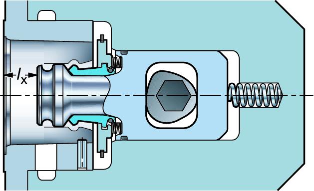 A Rozhraní stroje oromant apto Pohyb táhla Poznámka: Platí pro upínací jednotky s vačkovým mechanismem. Zkontrolujte pohyb táhla namontované upínací jednotky, jak ukazuje obrázek.