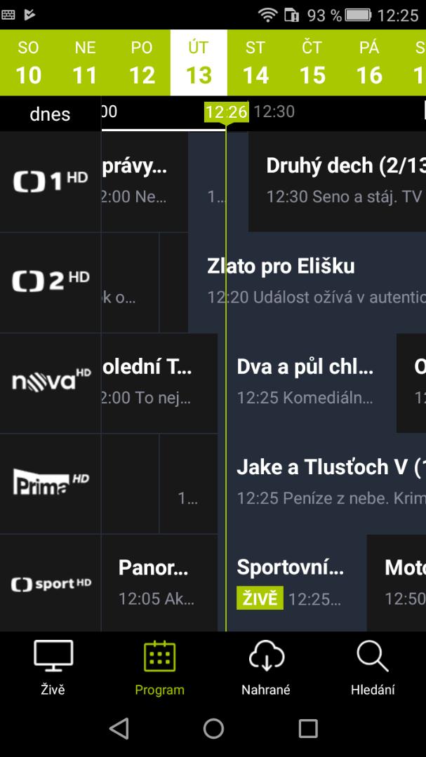 Obr. 9: Seznam pořadů v nabídce Program s vyznačením aktuálního času Spuštěný pořad můžete libovolně zastavit (Pauza) či posunout.