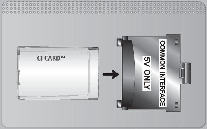 Připojení karty CI nebo CI+ Kartu CI nebo CI+ zapojte do slotu COMMON INTERFACE podle obrázku níže. Použití karty CI nebo CI+ Chcete-li sledovat placené kanály, musí být vložena karta CI nebo CI+.