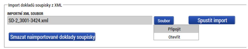 1 Připojení XML souboru Uživatel vloží předpřipravený soubor stiskem tlačítka PŘIPOJIT.
