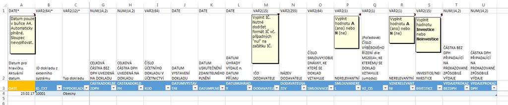 3.1.1 Zadání dat do XLSX Uživatel si otevře relevantní předpřipravený