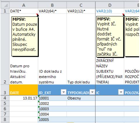 Vzorové příklady vyplnění XLSX Pro názornost si lze prohlédnout (případně využít) předpřipravený XLSX se vzorovými daty (příloha tohoto návodu): ukázka naplnění SD-1 soubor