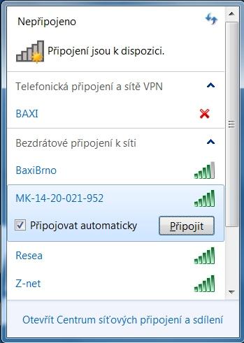 5. Kliknutím na kolonku PŘIPOJIT otevřete nastavení WIFI sítě 6.