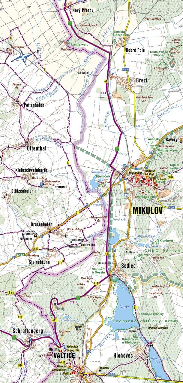 5 5. NOVÝ PŘEROV VALTICE (24,4 KM) Za Novým Přerovem pokračuje Greenways po cyklotrase č. 41 dále mezi vinicemi a poli.