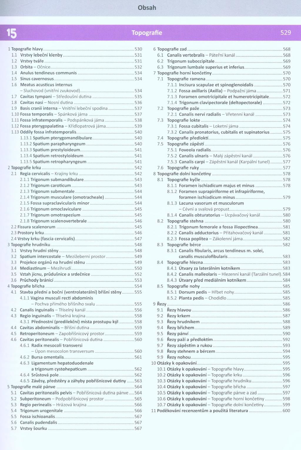 Topografie 529 m1 Topografie hlavy... 530 1.1 Vrstvy lebeční klenby... 531 1.2 Vrstvy tváře...531 1.3 Orbita - Očnice...532 1.4 Anulus tendineus communis... 534 1.