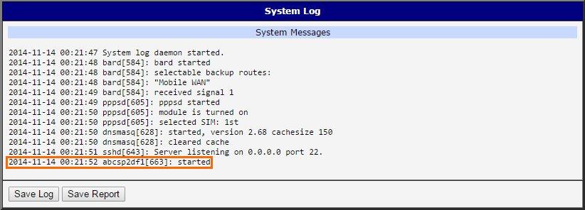 2. KONFIGURACE 2.1 Systémový log V případě jakýchkoliv problémů s připojením je možné vyvolat systémový log volbou položky System Log v menu.