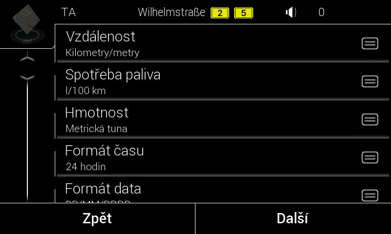 5. V případě potřeby změňte formát času a nastavení jednotek. Později lze tyto parametry kdykoli změnit v menu Místní nastavení (strana 76).