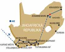 Kapské Město, Zahradní cesta a safari v Krugerově národním parku Kapské Město kraj vinic (Worcester, Ladismith) Little Karoo Oudtshoorn Zahradní cesta Krugerův NP Johannesburg 1. den: odlet z Prahy.