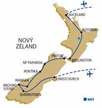 Nový Zéland - od oceánu k horám > NOVÝ ZÉLAND Auckland Coromandel Rotorua Waimangu Wellington Picton St.