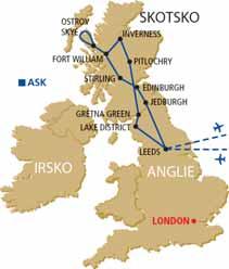 Putování po Anglii a Skotsku York Edinburgh Stirling Loch Ness Urquhart Castle Glen Coe Rannoch Moor Loch Lomond Gretna Green > VELKÁ BRITÁNIE hrad Eilean Donan 1. den: odlet z Prahy do Leedsu.